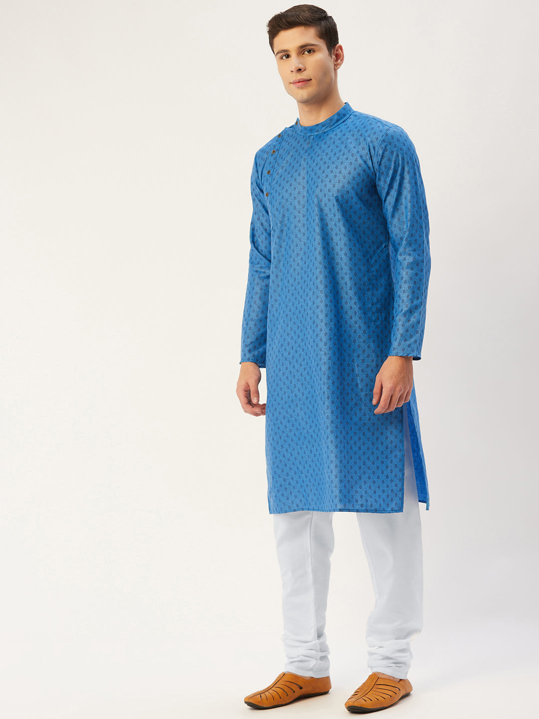 Jompers Men's Blue Cotton printed kurta Only | Swadesiicart