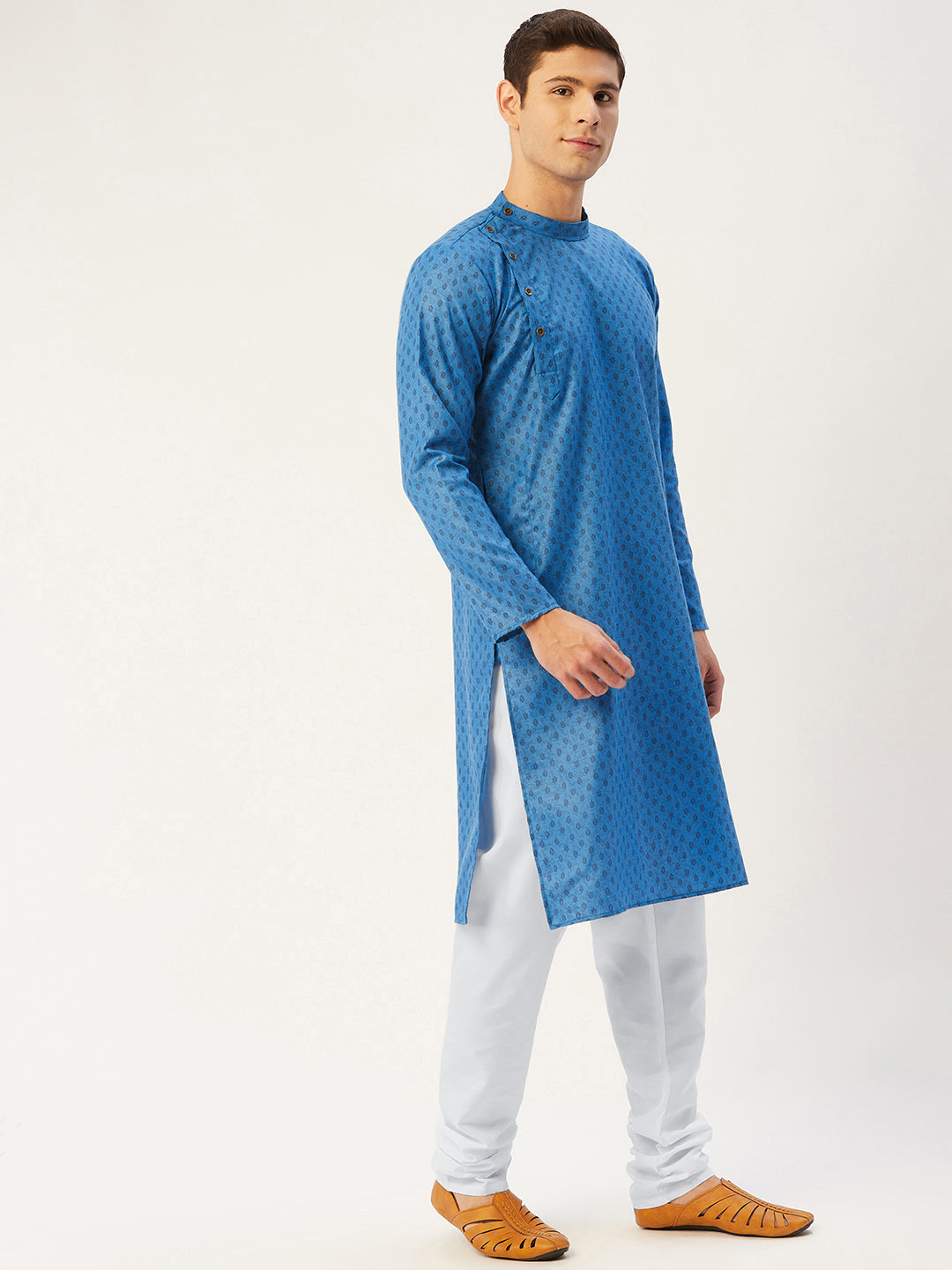 Jompers Men's Blue Cotton printed kurta Only | Swadesiicart