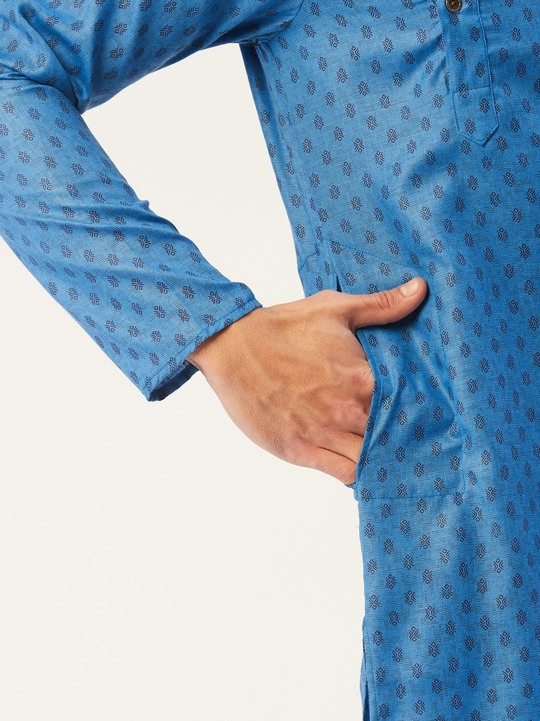 Jompers Men's Blue Cotton printed kurta Only | Swadesiicart