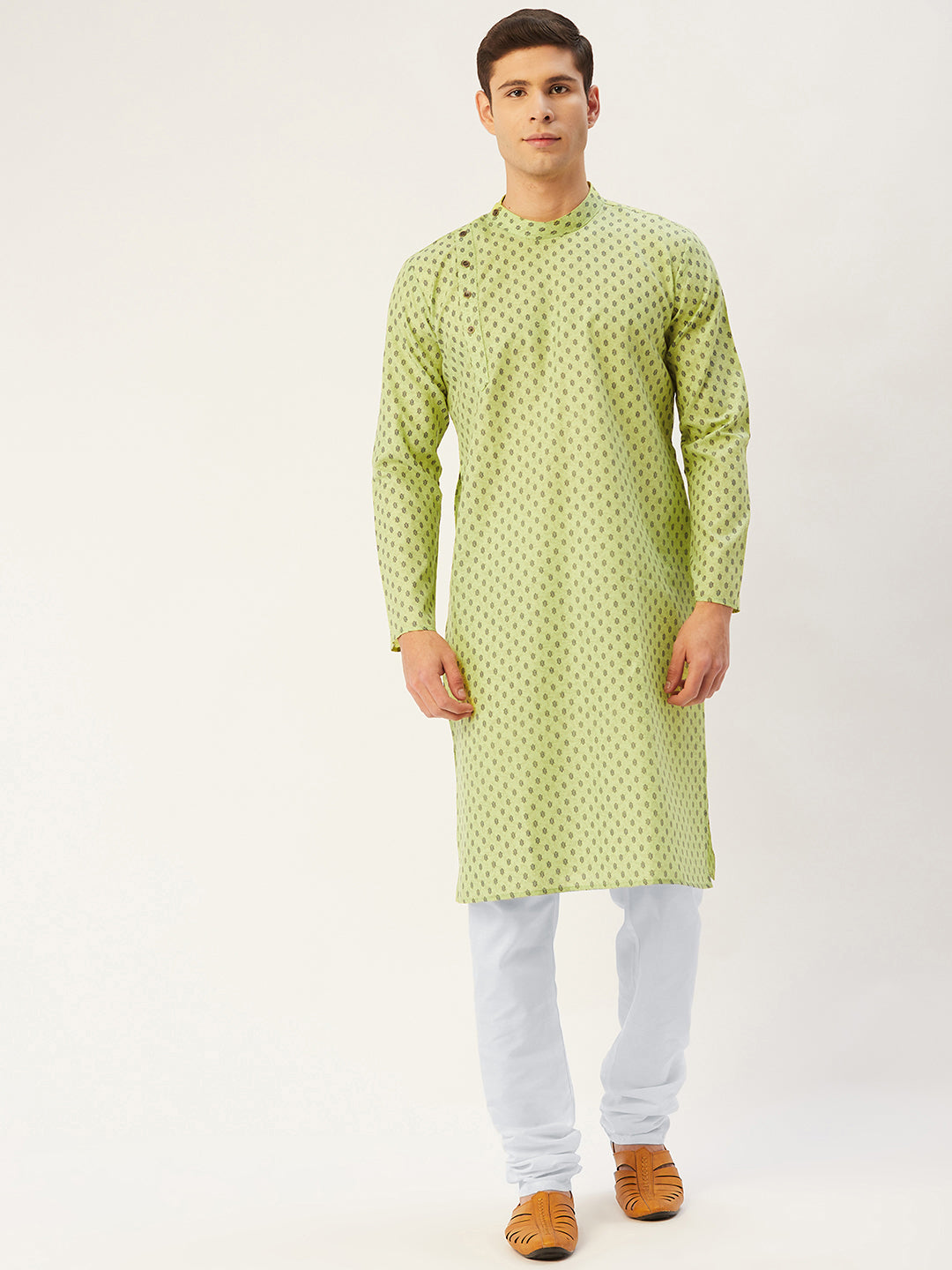 Jompers Men's Green Cotton printed kurta Pyjama Set | Swadesiicart