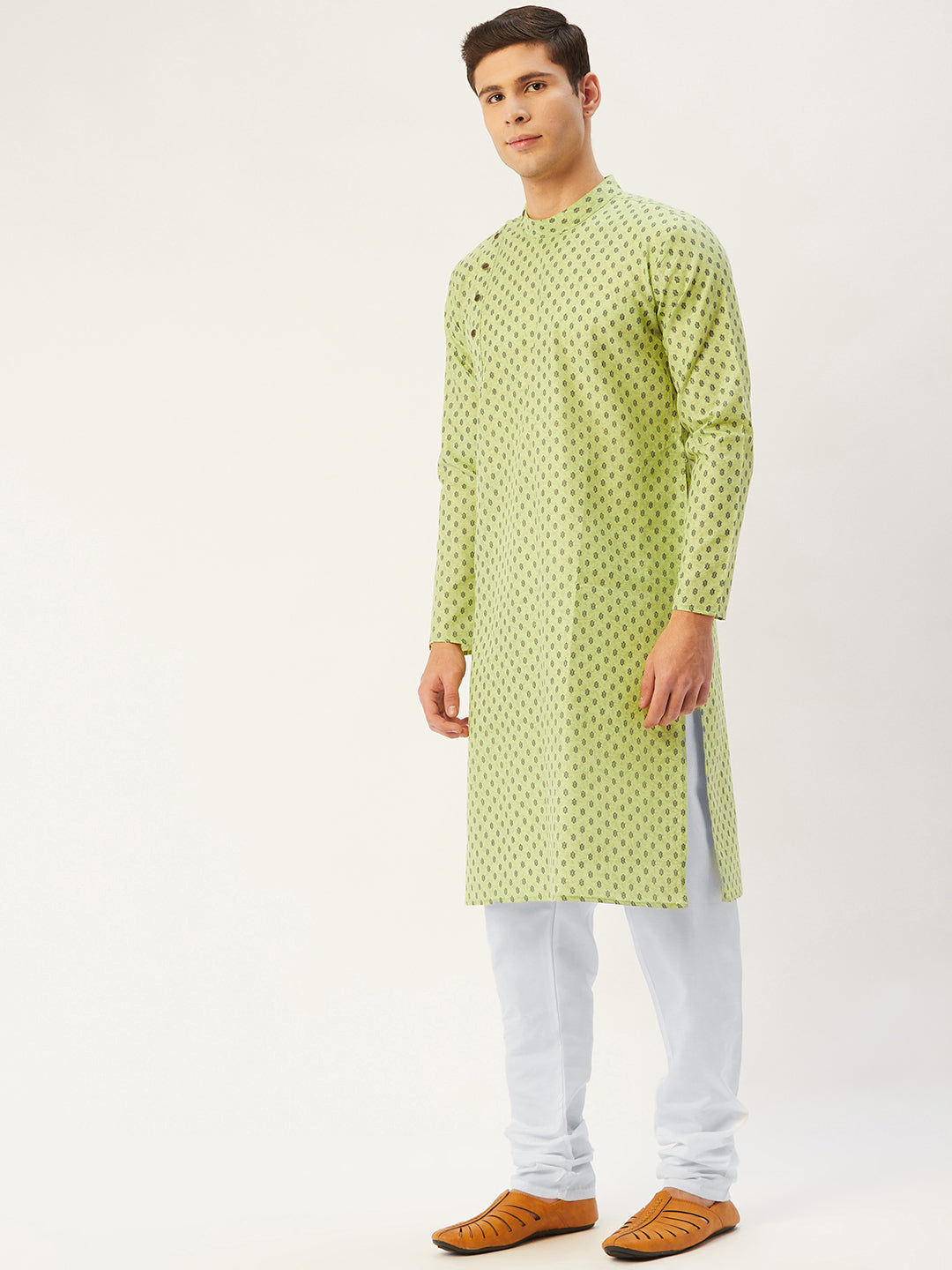 Jompers Men's Green Cotton printed kurta Only | Swadesiicart