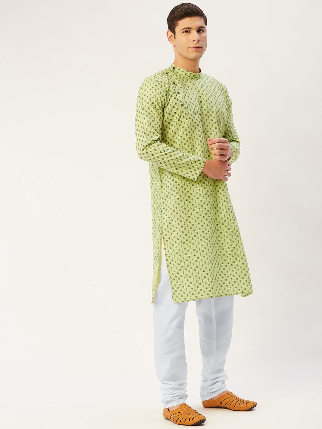 Jompers Men's Green Cotton printed kurta Only | Swadesiicart