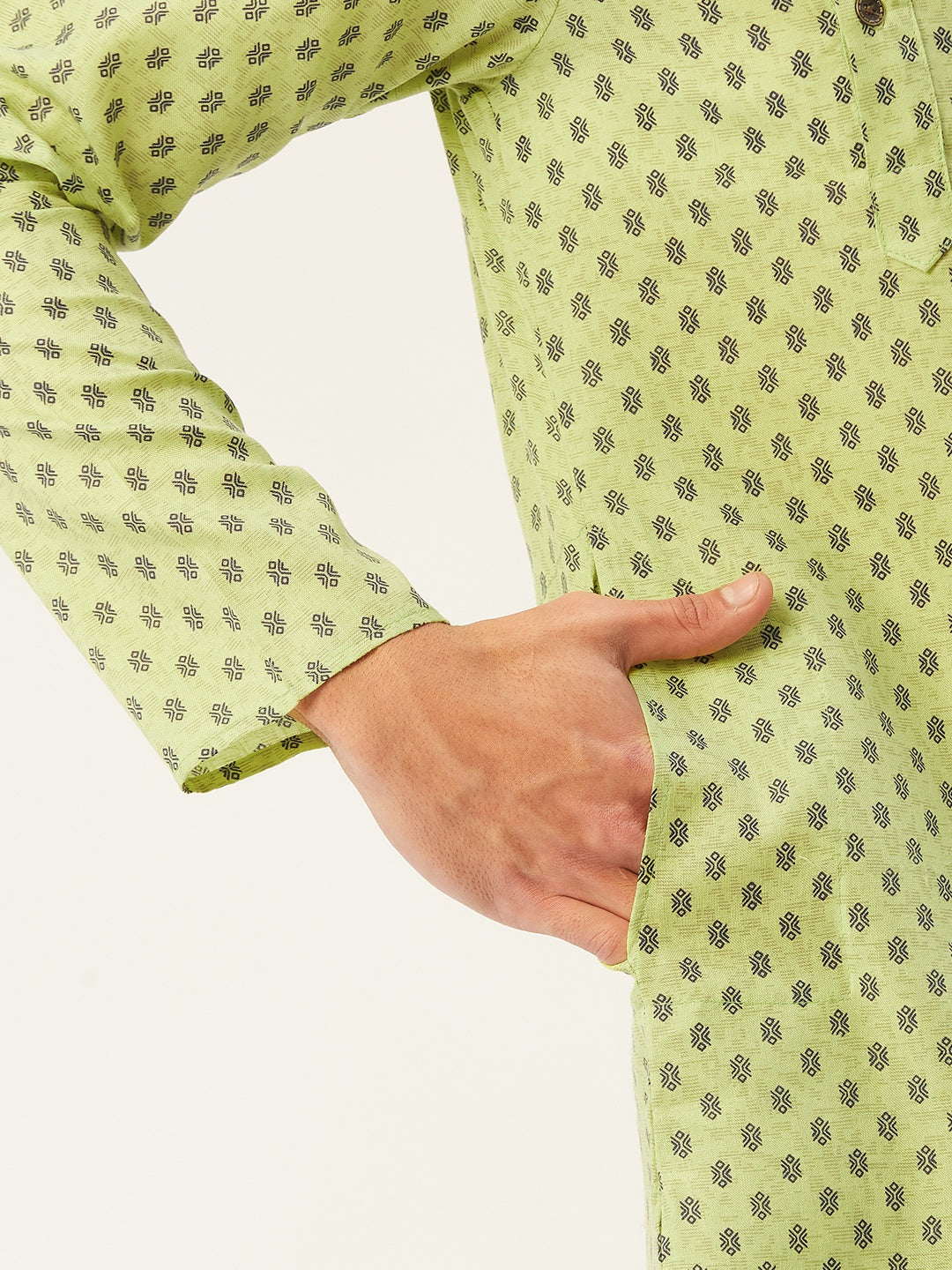 Jompers Men's Green Cotton printed kurta Pyjama Set | Swadesiicart
