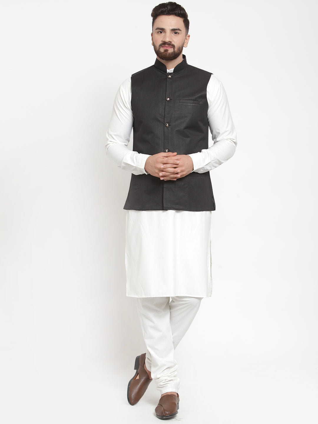 Jompers Men's Solid Kurta Pajama with Solid Waistcoat | Swadesiicart