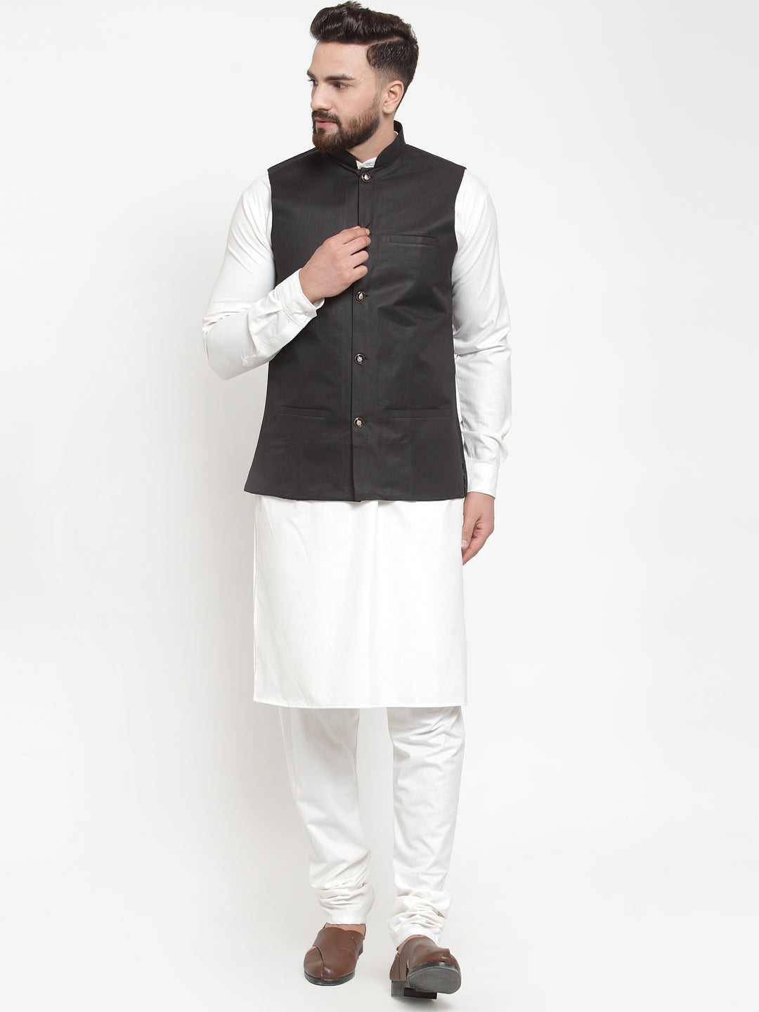 Jompers Men's Solid Kurta Pajama with Solid Waistcoat | Swadesiicart
