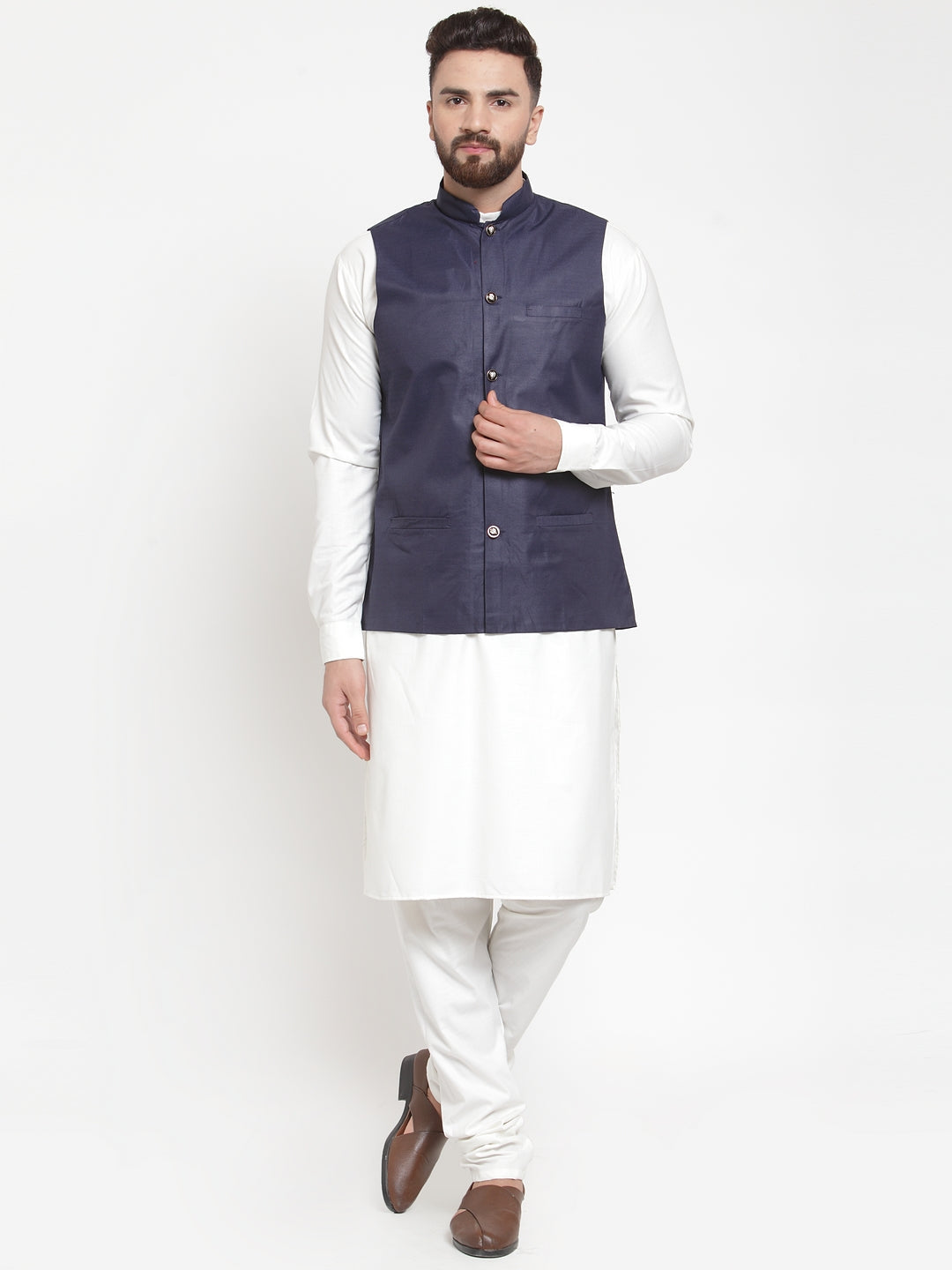 Jompers Men's Beautiful Solid Kurta Pajama with Solid Waistcoat | Swadesiicart