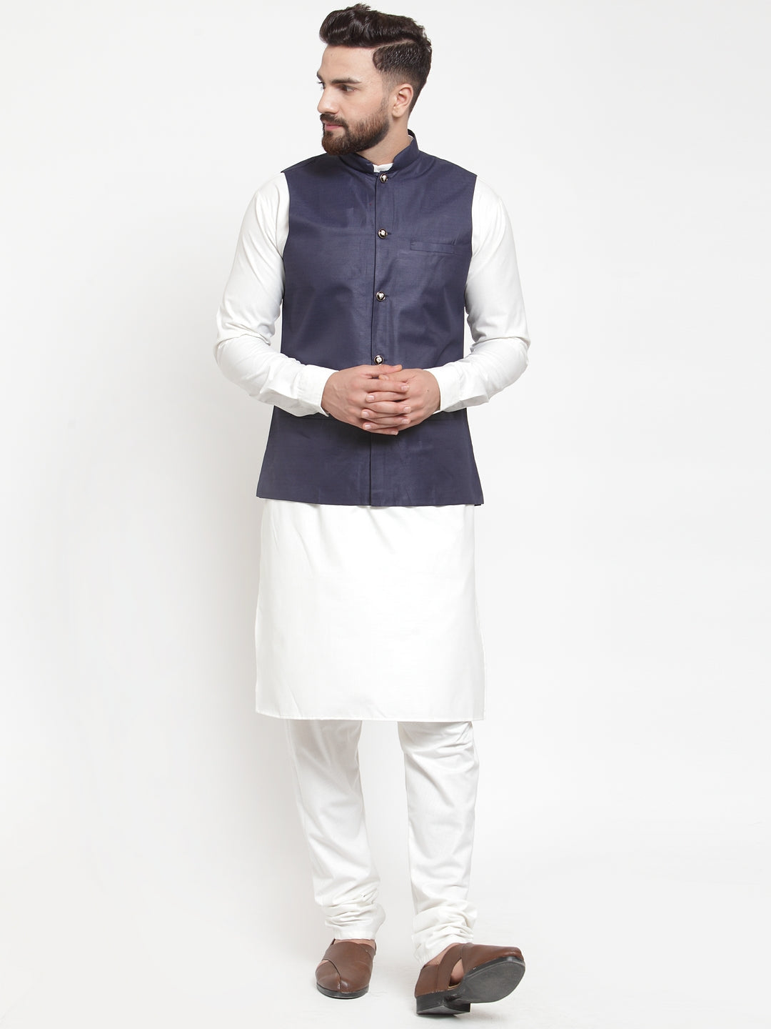 Jompers Men's Beautiful Solid Kurta Pajama with Solid Waistcoat | Swadesiicart