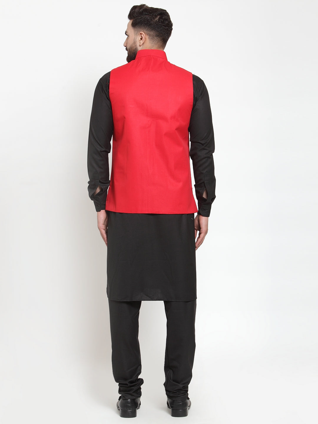 Jompers Men's Solid Kurta Pajama with Solid Waistcoat (Red) | Swadesiicart