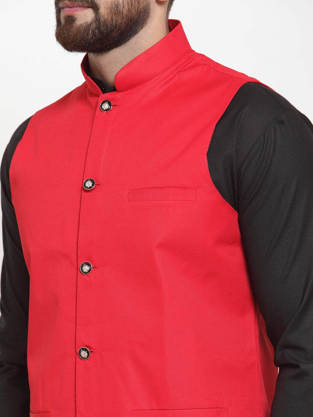 Jompers Men's Solid Kurta Pajama with Solid Waistcoat (Red) | Swadesiicart