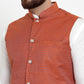 Jompers Men's Solid Cotton Kurta Pajama with Woven Jacquard Waistcoat (Red) | Swadesiicart