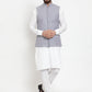 Jompers Men's Solid Cotton Kurta Pajama with Woven Jacquard Waistcoat (Steel-Blue) | Swadesiicart