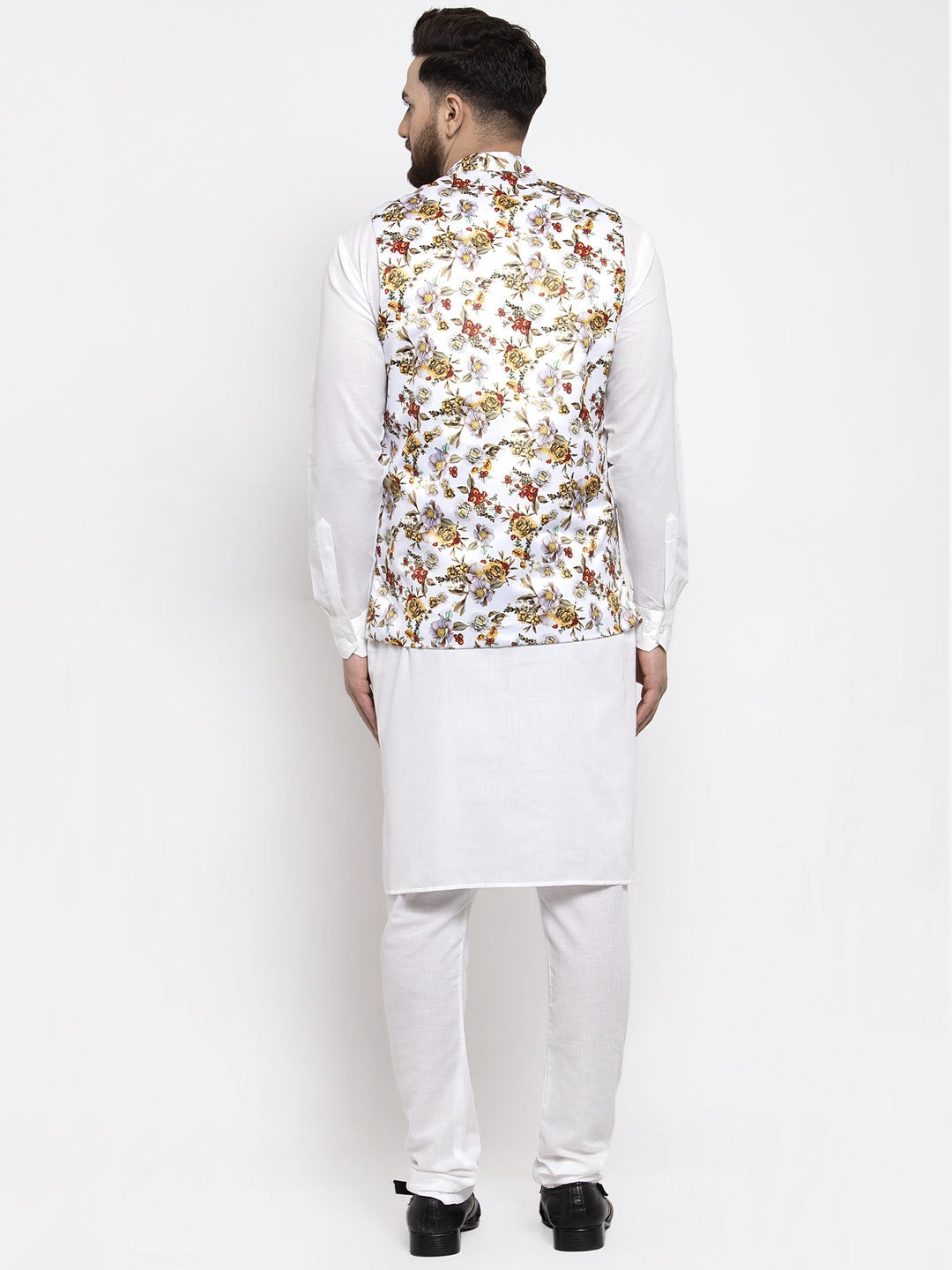 Jompers Men's Solid Cotton Kurta Pajama with Printed Waistcoat (White-W) | Swadesiicart