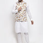 Jompers Men's Solid Cotton Kurta Pajama with Printed Waistcoat (White-W) | Swadesiicart