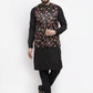 Jompers Men's Solid Cotton Kurta Pajama with Printed Waistcoat (Black-B) | Swadesiicart