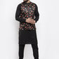 Jompers Men's Solid Cotton Kurta Pajama with Printed Waistcoat (Black-B) | Swadesiicart