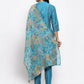 Jompers Women Blue & Green Self-Striped Kurta with Trousers & Printed Dupatta | Swadesiicart