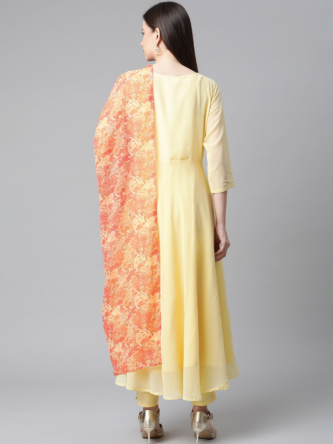 Jompers Women Yellow Embroidered Regular Sequinned Kurta with Trousers & With Dupatta | Swadesiicart