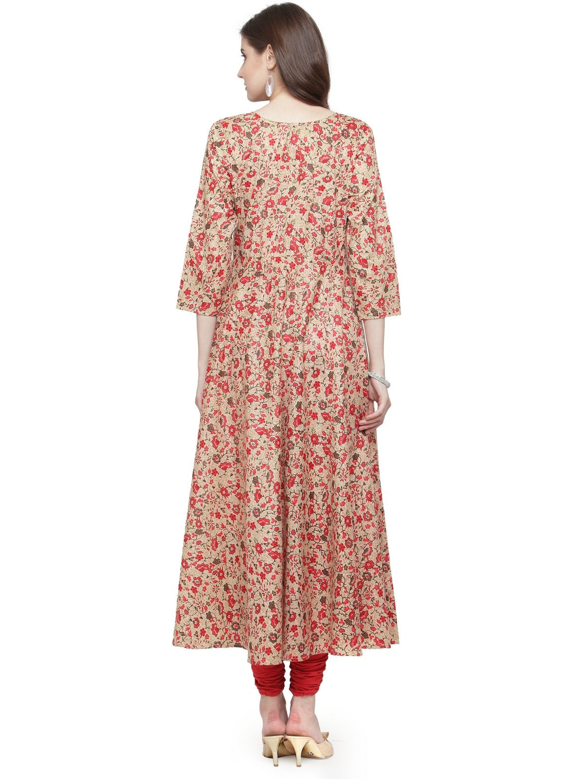 Jompers Women Red & Beige Printed A-Line Kurta - Swadesiicart