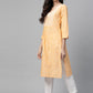 Jompers Women Yellow Pure Cotton Striped Pleated Kurta | Swadesiicart
