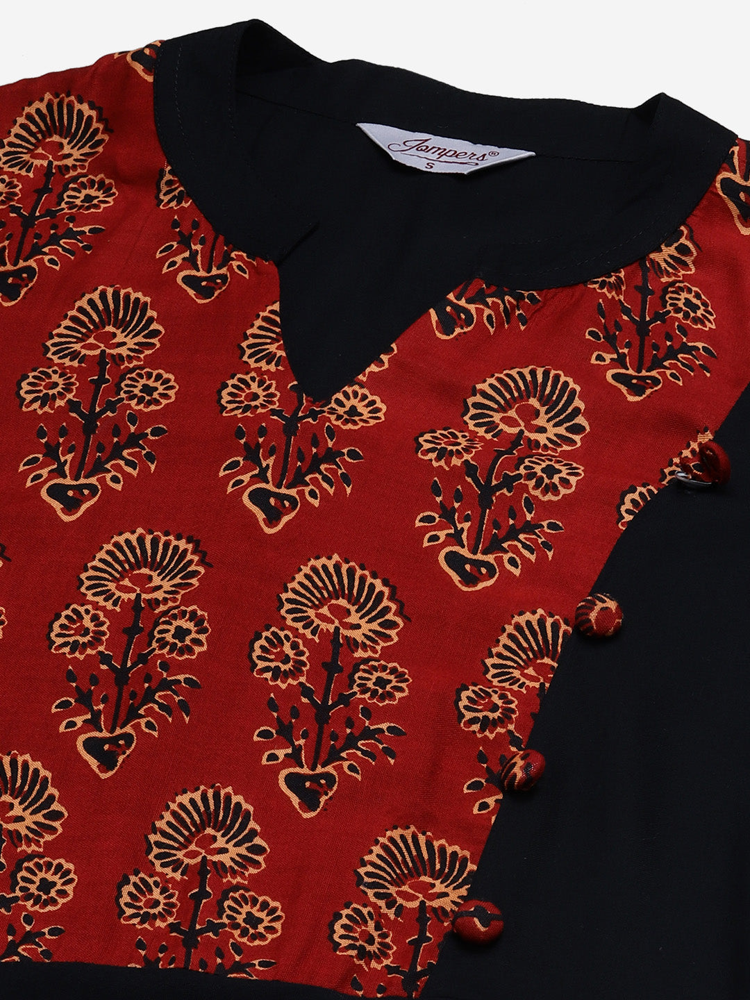 Jompers Women Black & Brown Printed Yoke Design Anarkali Kurta | Swadesiicart