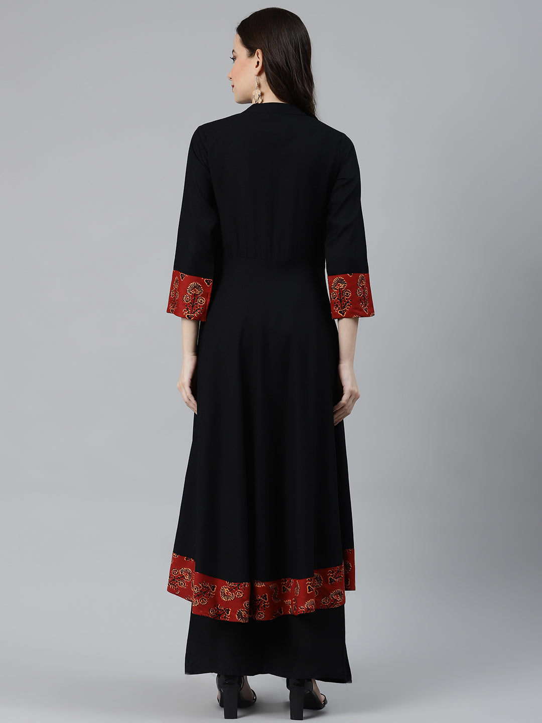 Jompers Women Black & Brown Printed Yoke Design Anarkali Kurta | Swadesiicart