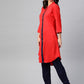 Jompers Women Red & Navy Blue Solid A-line Kurta | Swadesiicart