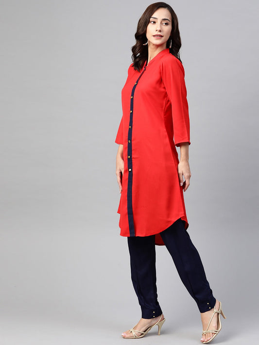 Jompers Women Red & Navy Blue Solid A-line Kurta | Swadesiicart