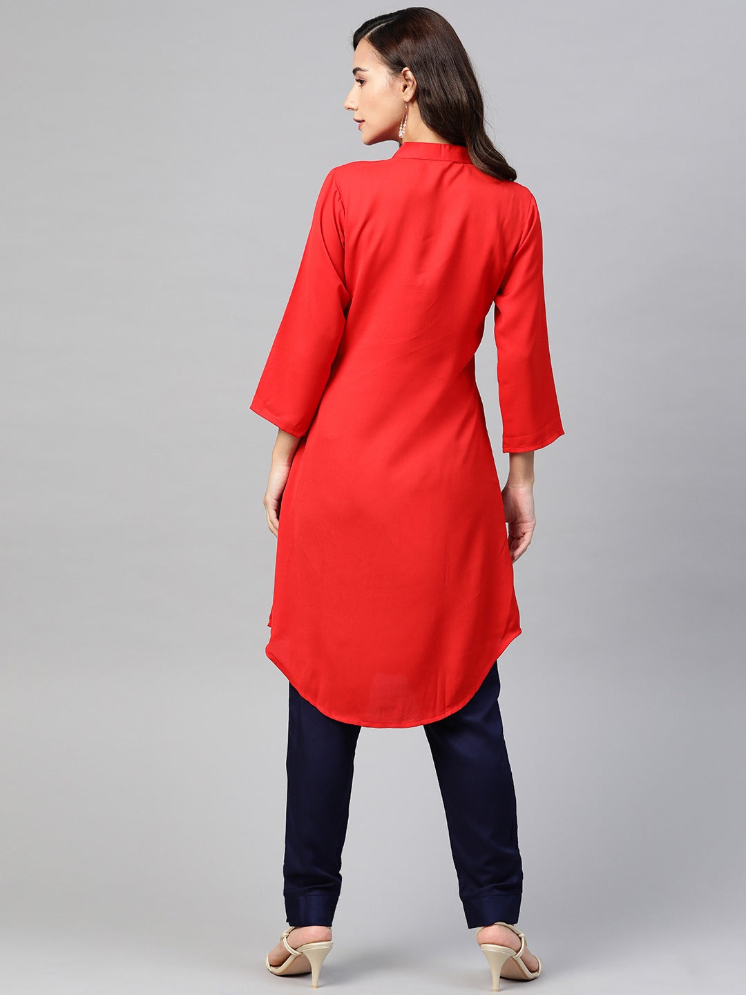 Jompers Women Red & Navy Blue Solid A-line Kurta | Swadesiicart