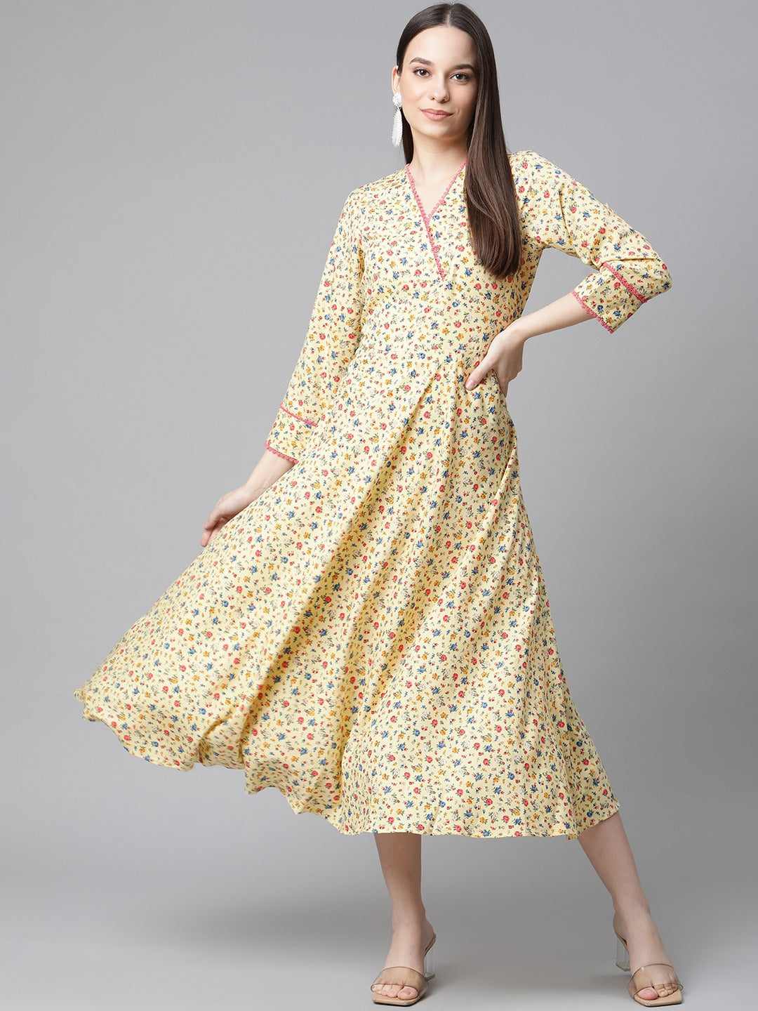 Jompers Women Yellow Floral printed A-Line kurta | Swadesiicart