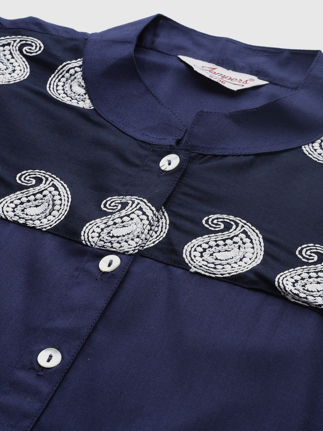 Jompers Women's Paisley Embroidered Chikankari Navy Kurta - Swadesiicart