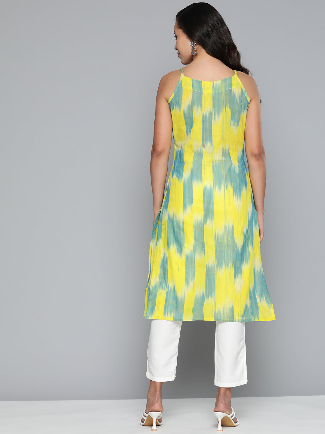 Jompers Women's Pure Cotton Yellow Ikkat Kurta - Swadesiicart