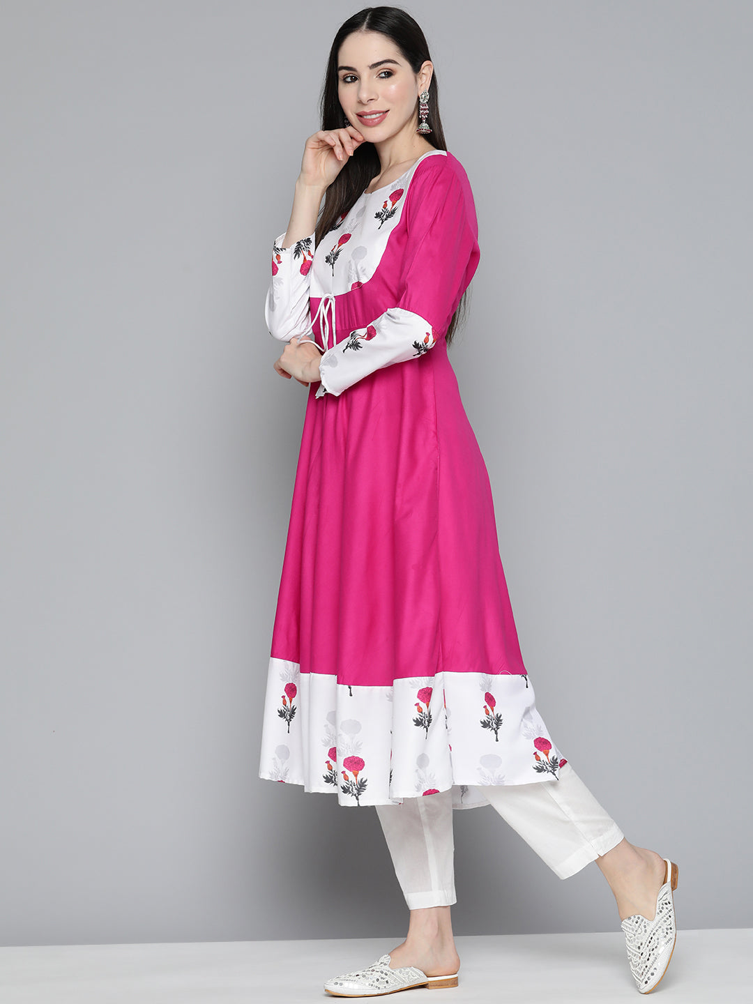 Jompers Women's Floral Printed Pink Floral Kurta - Swadesiicart