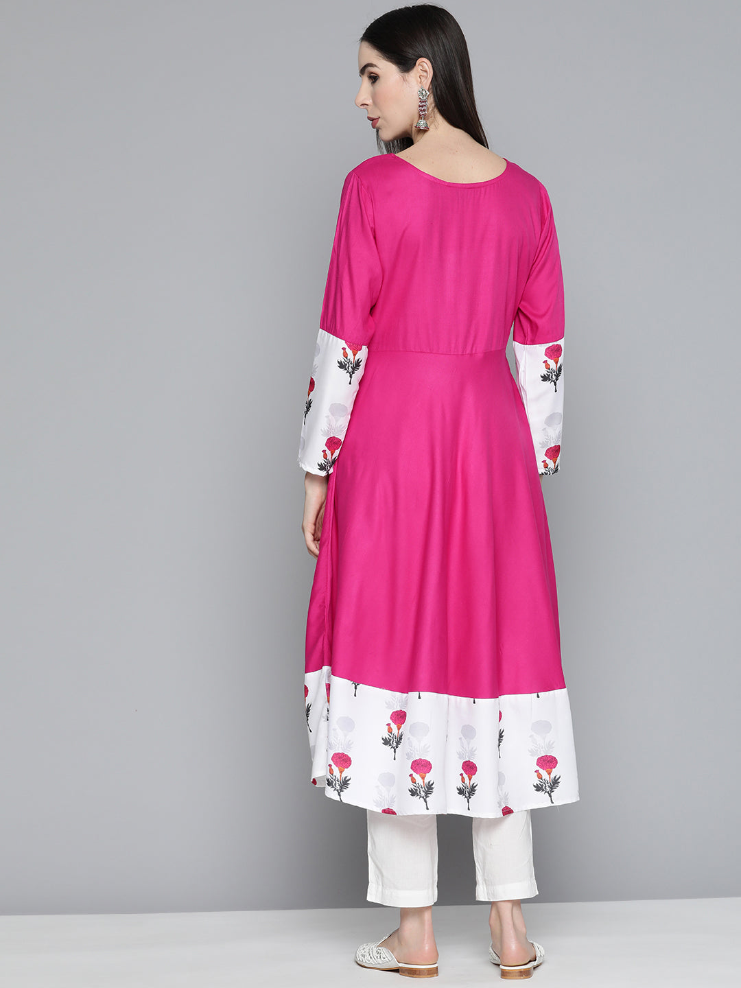 Jompers Women's Floral Printed Pink Floral Kurta - Swadesiicart