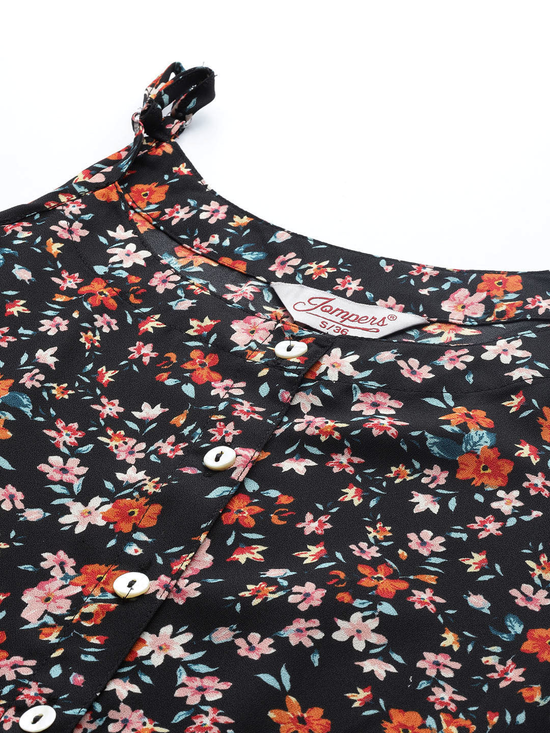 Jompers Women's Floral Printed Floral Georgette Kurta - Black - Swadesiicart