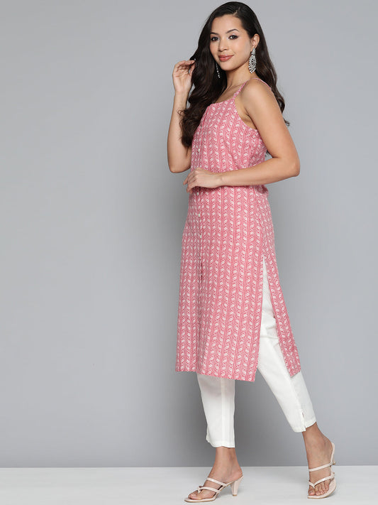 Jompers Women's Floral Printed Red Kurta - Red - Swadesiicart