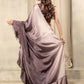 Wine Satin Solid Designer, Printed Party Wear Ready To Wear Saree - Nasreen | Swadesiicart