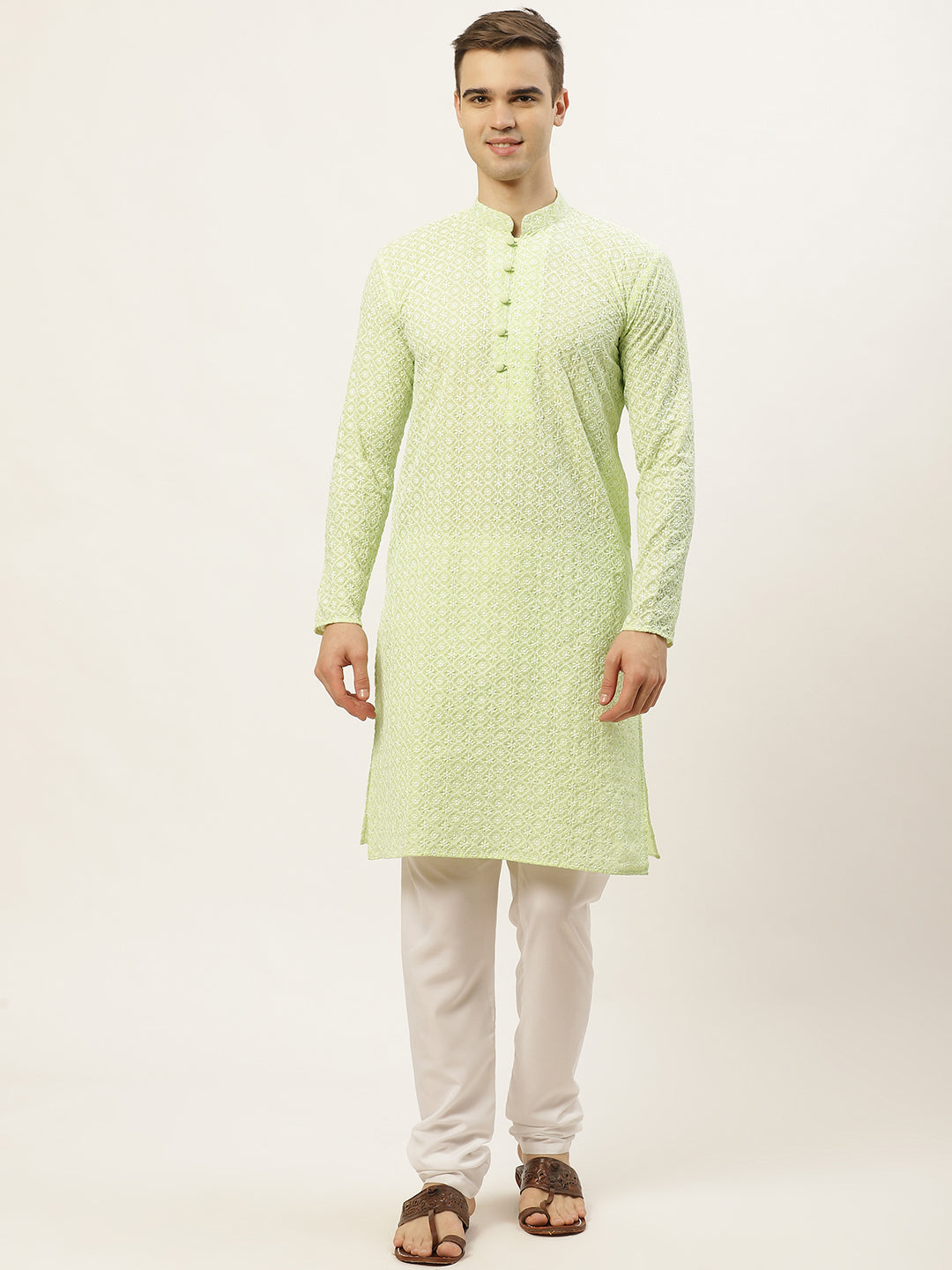 Jompers Men's Green Embroidered Kurta Payjama Sets | Swadesiicart