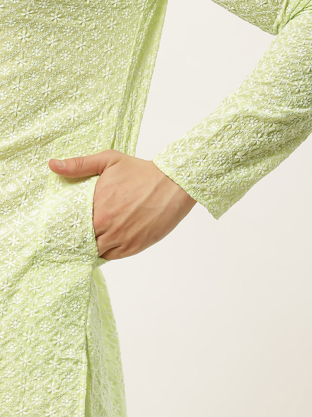 Jompers Men's Green Embroidered Kurta Only | Swadesiicart