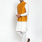 Jompers Men's White Solid Kurta with Pyjamas & Yellow Nehru Jacket | Swadesiicart
