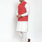 Jompers Men's White Solid Kurta with Pyjamas & Red Nehru Jacket | Swadesiicart