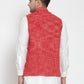 Jompers Men's Red Woven Design Nehru Jacket | Swadesiicart