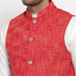 Jompers Men's Red Woven Design Nehru Jacket | Swadesiicart