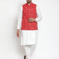 Jompers Men's Red Woven Design Nehru Jacket | Swadesiicart