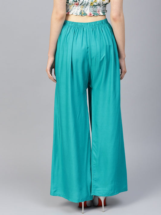 Jompers Women Rama-Green Solid Straight Palazzos | Swadesiicart