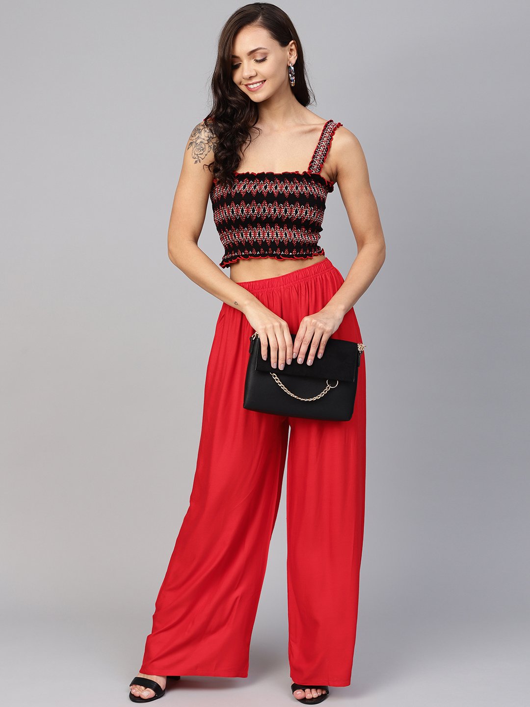 Jompers Women Red Solid Straight Palazzos | Swadesiicart