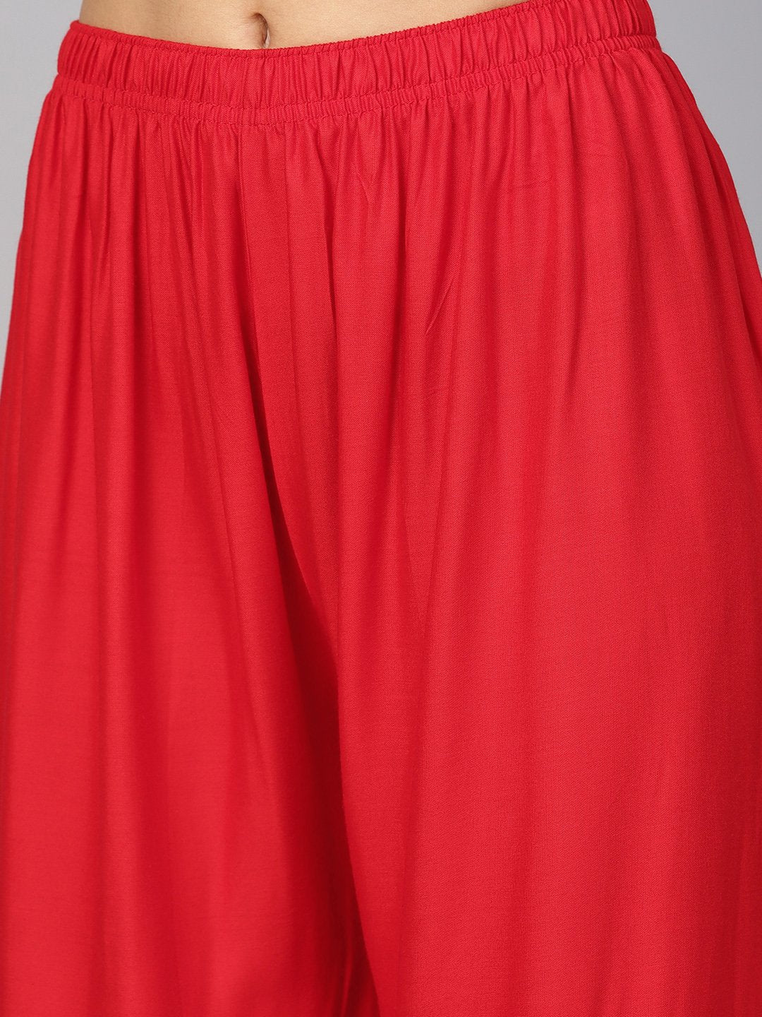 Jompers Women Red Solid Straight Palazzos | Swadesiicart