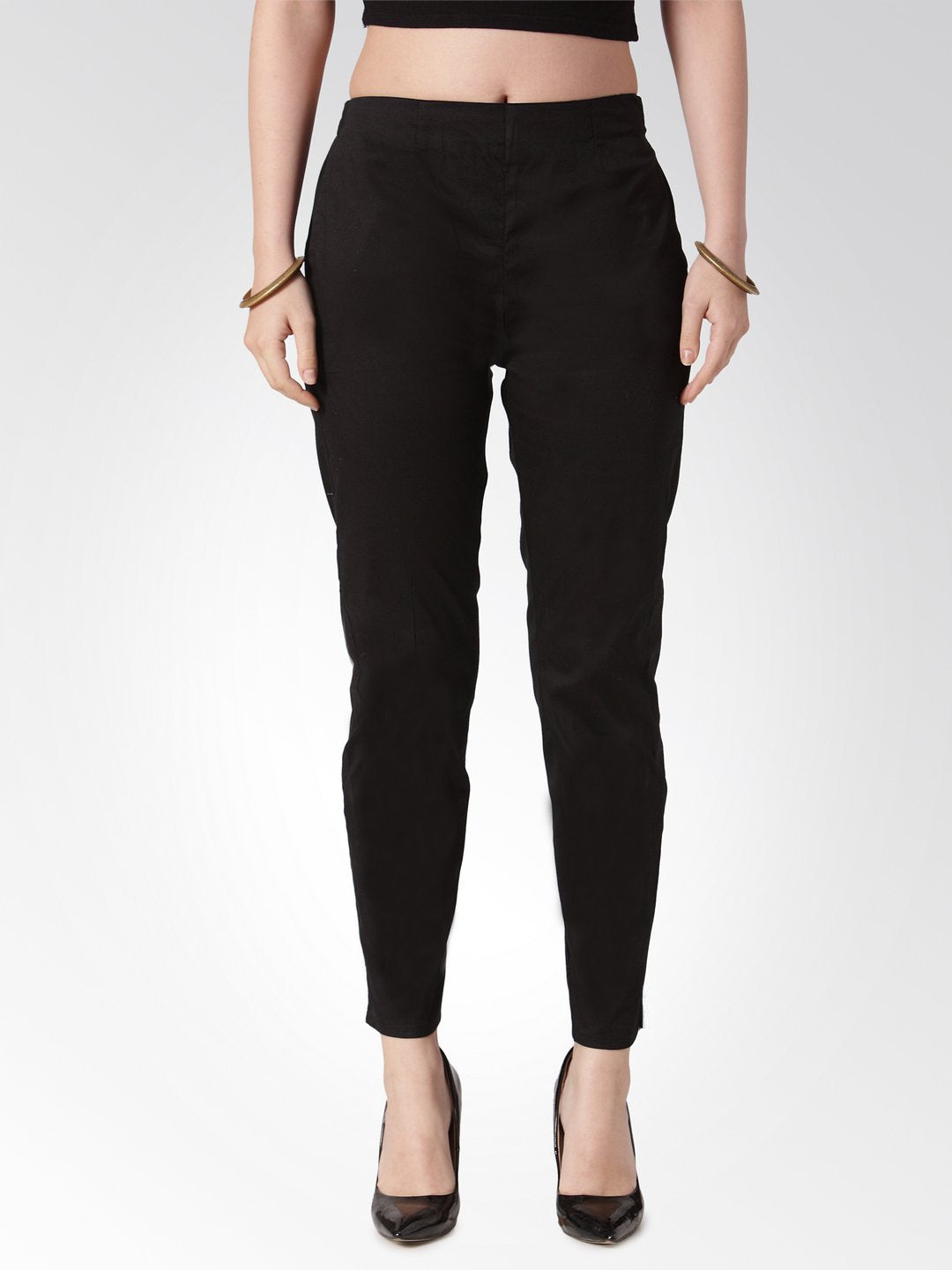 Jompers Women Black Smart Slim Fit Solid Regular Trousers | Swadesiicart
