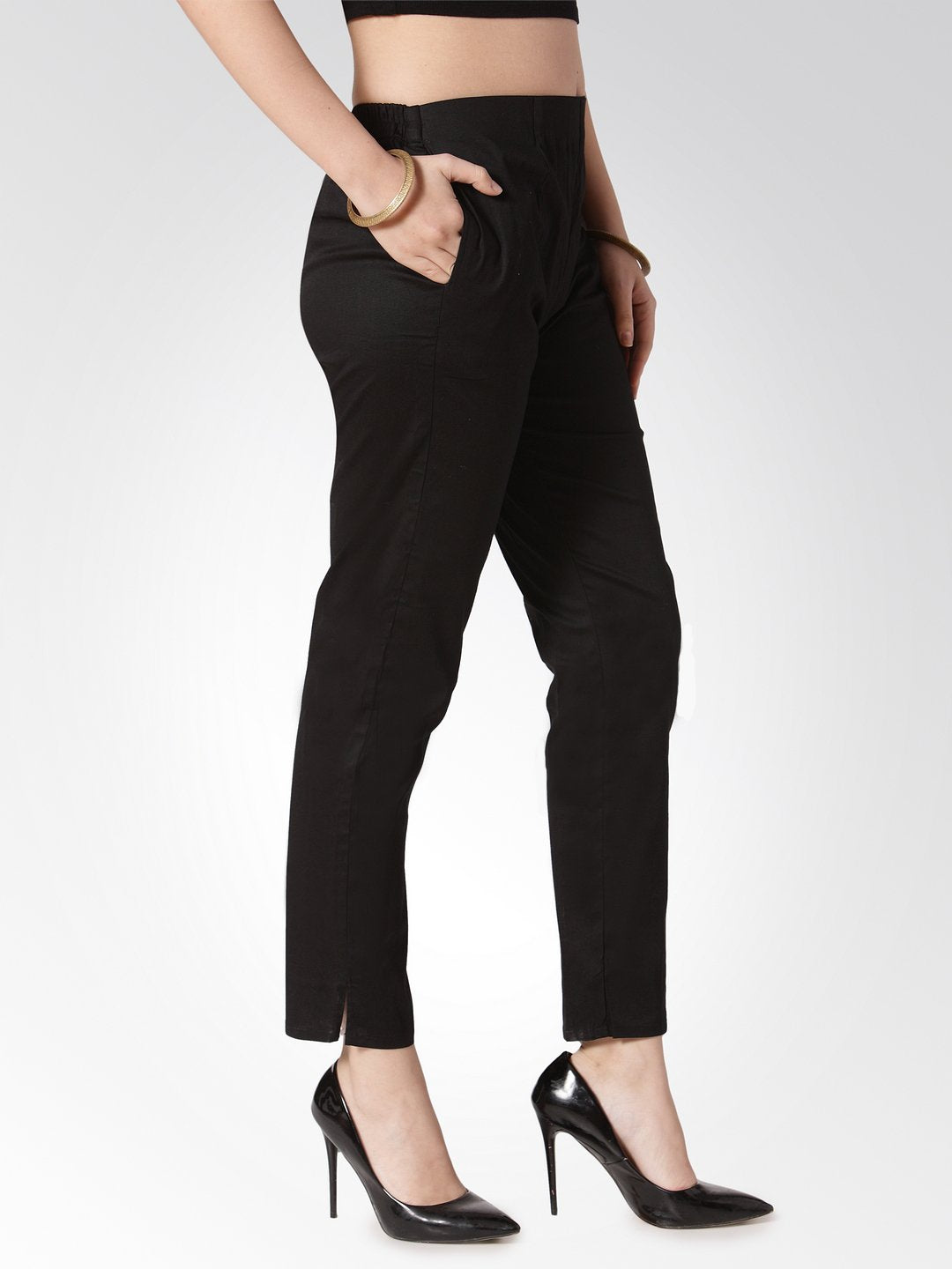 Jompers Women Black Smart Slim Fit Solid Regular Trousers | Swadesiicart