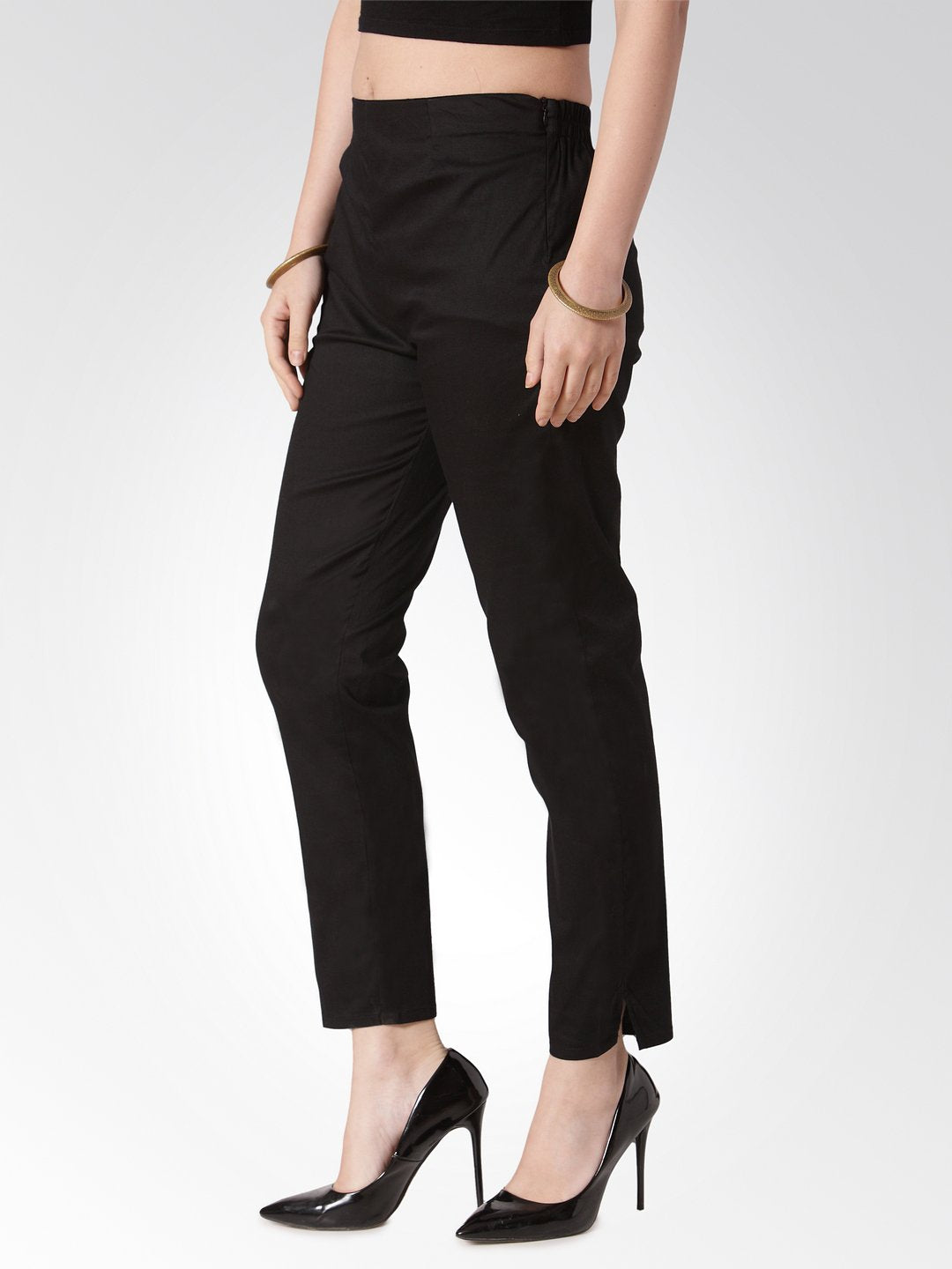 Jompers Women Black Smart Slim Fit Solid Regular Trousers | Swadesiicart