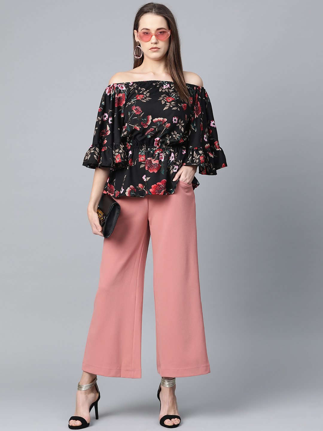 Jompers Women Black Printed Bardot Top | Swadesiicart